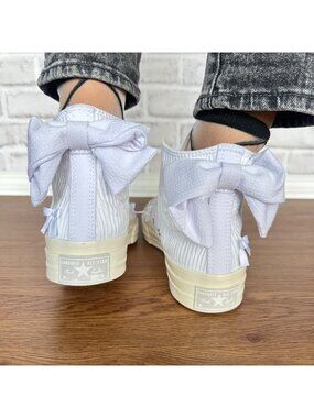 ❤️Converse Chuck 70 Hi Bow Pleated 9.5 Women Shoes Elegant Sneaker White A15191C